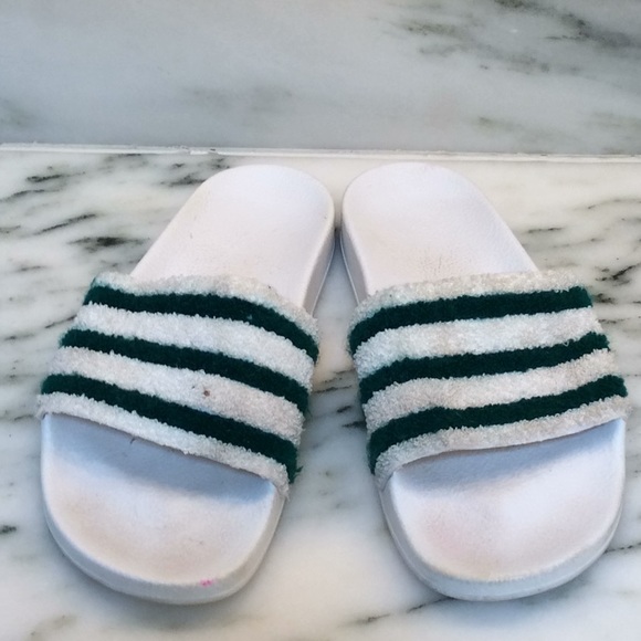 fuzzy adidas slides